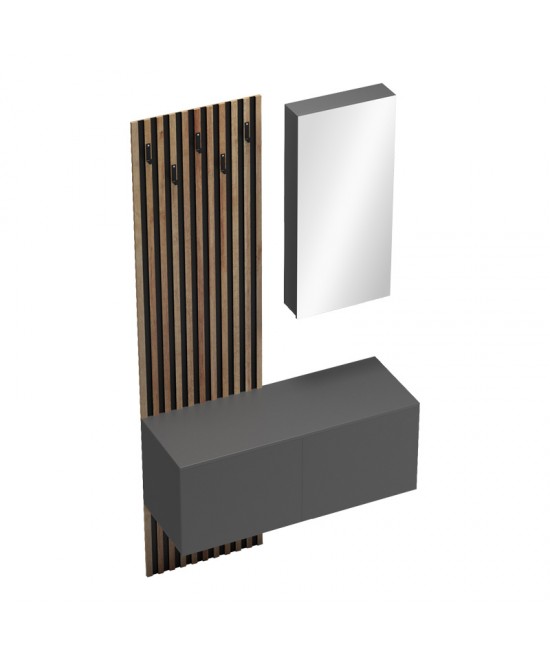 Έπιπλο εισόδου με καθρέπτη Arika pakoworld  σε oak-ανθρακί απόχρωση 100x37.1x199.5εκ