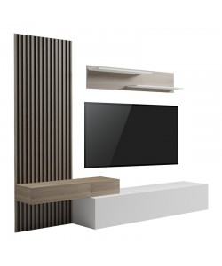 Σύνθετο σαλονιού Litende pakoworld σε λευκή-sonoma απόχρωση 249.4x42.2x199.5εκ