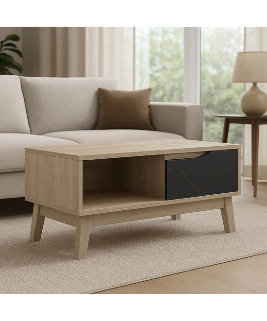 Τραπέζι σαλονιού Judas pakoworld σε μαύρο μαρμάρου-sonoma απόχρωση  90x45x38.5εκ