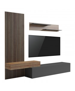 Σύνθετο σαλονιού Litende pakoworld σε ανθρακί-oak απόχρωση 249.4x42.2x199.5εκ