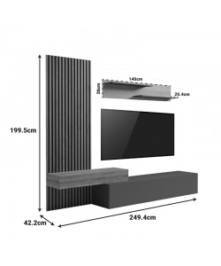 Σύνθετο σαλονιού Litende pakoworld σε ανθρακί-oak απόχρωση 249.4x42.2x199.5εκ