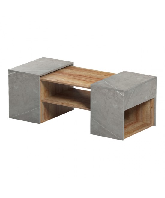 Τραπέζι σαλονιού Morfi pakoworld πολυμορφικό 3τεμ σε oak-μπεζ μαρμάρου απόχρωση 105x45x37εκ Τραπέζι σαλονιού Morfi pakoworld πολυμορφικό 3τεμ σε oak-μπεζ μαρμάρου απόχρωση 105x45x37εκ