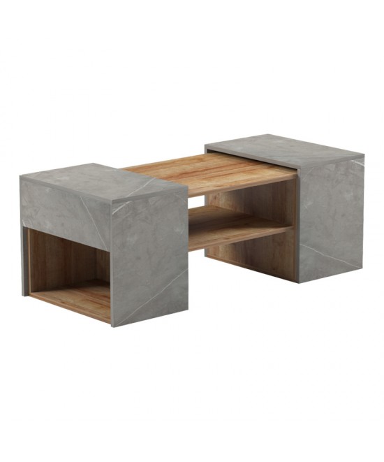 Τραπέζι σαλονιού Morfi pakoworld πολυμορφικό 3τεμ σε oak-μπεζ μαρμάρου απόχρωση 105x45x37εκ Τραπέζι σαλονιού Morfi pakoworld πολυμορφικό 3τεμ σε oak-μπεζ μαρμάρου απόχρωση 105x45x37εκ