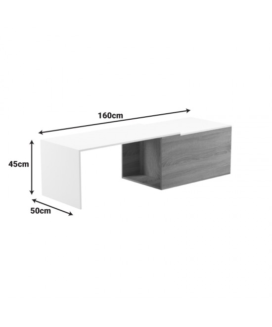 Τραπέζι σαλονιού Extera pakoworld επεκτεινόμενο σε λευκή-sonoma απόχρωση 100-160x50x45εκ
