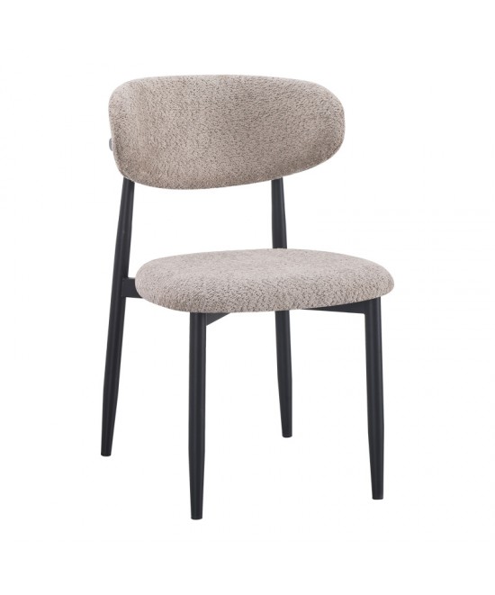 Καρέκλα Folegio pakoworld μπουκλέ σε γκρι απόχρωση με μαύρα πόδια 59x50x75εκ