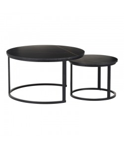 Τραπέζια σαλονιού Solme I pakoworld 2τεμ σε μαύρο μαρμάρου απόχρωση με μαύρα μεταλλικά πόδια