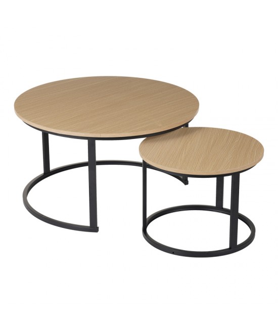 Τραπέζια σαλονιού Solme I pakoworld 2τεμ σε oak απόχρωση με μαύρα μεταλλικά πόδια