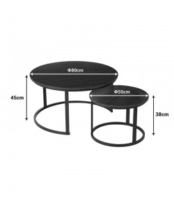 Τραπέζια σαλονιού Solme I pakoworld 2τεμ σε oak απόχρωση με μαύρα μεταλλικά πόδια