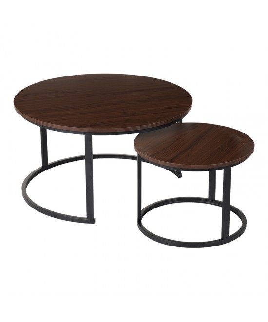 Τραπέζια σαλονιού Solme I pakoworld 2τεμ σε καρυδί απόχρωση με μαύρα μεταλλικά πόδια