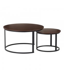 Τραπέζια σαλονιού Solme I pakoworld 2τεμ σε καρυδί απόχρωση με μαύρα μεταλλικά πόδια