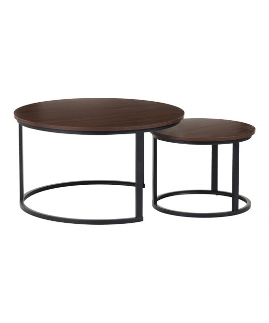 Τραπέζια σαλονιού Solme I pakoworld 2τεμ σε καρυδί απόχρωση με μαύρα μεταλλικά πόδια