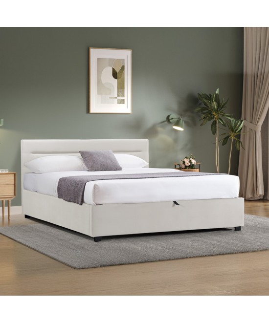 Κρεβάτι Molito pakoworld βελούδο σε εκρού απόχρωση με αποθηκευτικό χώρο150x200εκ Κρεβάτι Molito pakoworld βελούδο σε εκρού απόχρωση με αποθηκευτικό χώρο150x200εκ