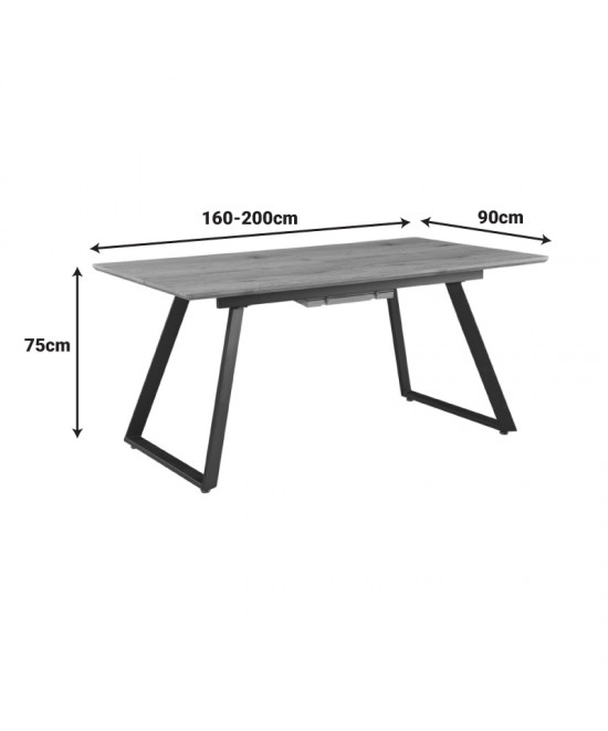 Τραπέζι επεκτεινόμενο Kannu pakoworld σε φυσική απόχρωση με μαύρα μεταλλικά πόδια 160-200x90x75εκ