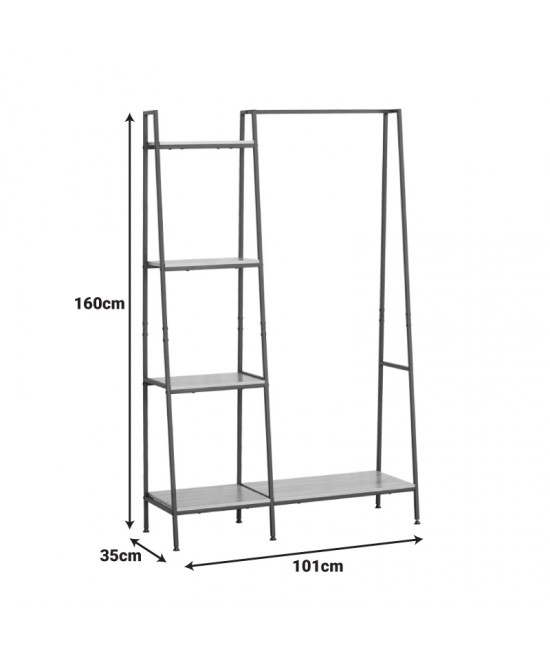 Έπιπλο εισόδου-ραφιέρα Herevy pakoworld σε oak απόχρωση με μαύρο μέταλλο 101x35x160εκ