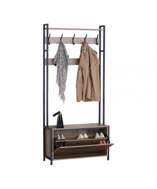 Έπιπλο εισόδου Ventoria pakoworld σε oak απόχρωση με μαύρο μέταλλο 84x30x182εκ