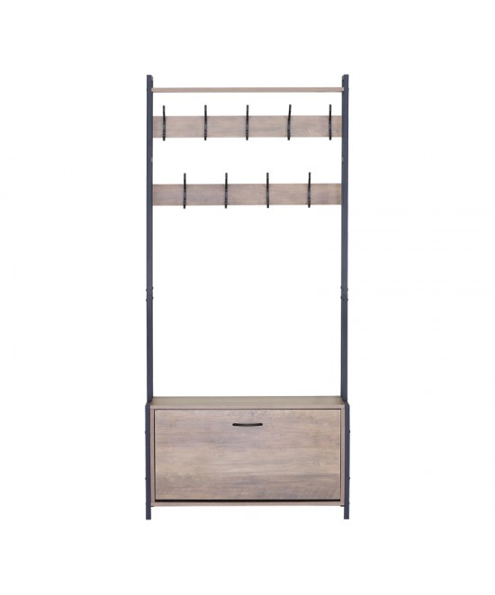 Έπιπλο εισόδου Ventoria pakoworld σε oak απόχρωση με μαύρο μέταλλο 84x30x182εκ