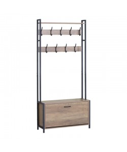 Έπιπλο εισόδου Ventoria pakoworld σε oak απόχρωση με μαύρο μέταλλο 84x30x182εκ