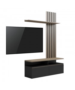 Σύνθετο σαλονιού Perlento pakoworld σε μαύρο με sonoma απόχρωση 140x41x219.5εκ