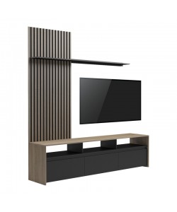 Σύνθετο σαλονιού Delfina pakoworld σε sonoma με μαύρη απόχρωση 190x40x199.5εκ