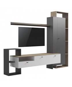 Σύνθετο σαλονιού Ferefia pakoworld σε sonoma με λευκή και γκρι απόχρωση 240x45.5x189.5εκ