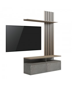 Σύνθετο σαλονιού Perlento pakoworld σε μπεζ μαρμάρου με sonoma απόχρωση 140x41x219.5εκ