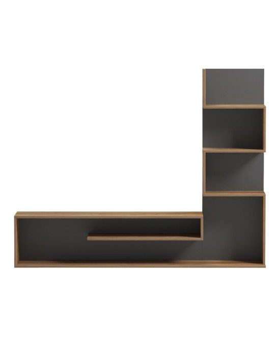 Έπιπλο τηλεόρασης με βιβλιοθήκη Cazenda pakoworld σε oak με γκρι απόχρωση 160x29x126εκ