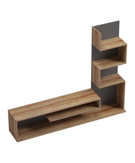 Έπιπλο τηλεόρασης με βιβλιοθήκη Cazenda pakoworld σε oak με γκρι απόχρωση 160x29x126εκ