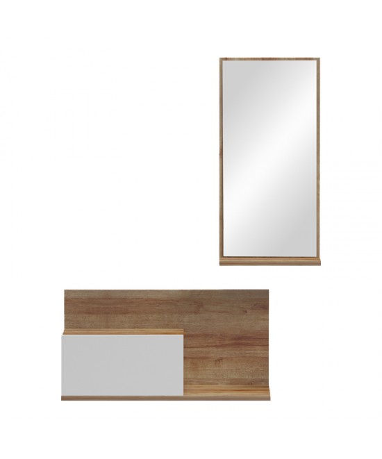 Έπιπλο εισόδου με καθρέπτη Miranda pakoworld σε λευκή-oak απόχρωση 60x30x89.5εκ