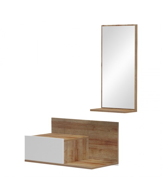 Έπιπλο εισόδου με καθρέπτη Miranda pakoworld σε λευκή-oak απόχρωση 60x30x89.5εκ