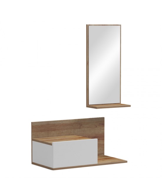 Έπιπλο εισόδου με καθρέπτη Miranda pakoworld σε λευκή-oak απόχρωση 60x30x89.5εκ