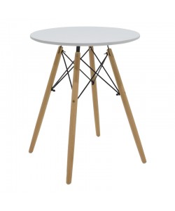 Τραπέζι Julita pakoworld MDF λευκό και ξύλο οξιάς σε φυσική απόχρωση Φ60x73εκ