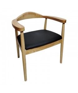 Πολυθρόνα Joube pakoworld rubberwood σε φυσική απόχρωση με μαύρο pu μαξιλάρι 50x62x72εκ