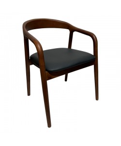 Πολυθρόνα Hogie pakoworld rubberwood σε καφέ απόχρωση με μαύρο pu μαξιλάρι 61x60x76εκ