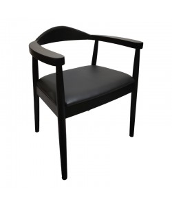 Πολυθρόνα Joube pakoworld rubberwood σε μαύρη απόχρωση με μαύρο pu μαξιλάρι 50x62x72εκ