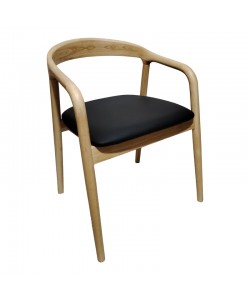 Πολυθρόνα Hogie pakoworld rubberwood σε φυσική απόχρωση με μαύρο pu μαξιλάρι 61x60x76εκ