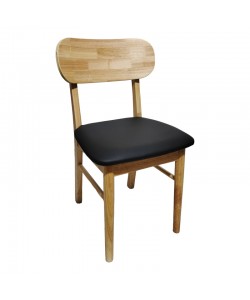 Καρέκλα Bedona pakoworld rubberwood σε φυσική απόχρωση με μαύρο pu μαξιλάρι 47x46x80εκ