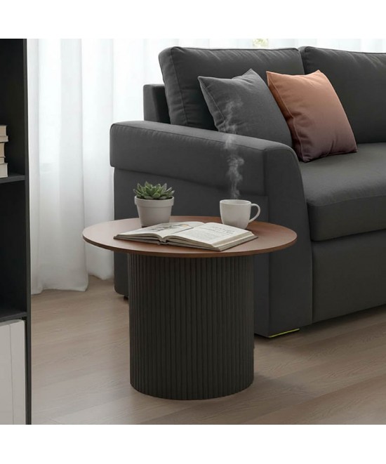 Τραπέζι σαλονιού Dovel pakoworld mdf σε καρυδί-μαυρη απόχρωση Φ70x40εκ