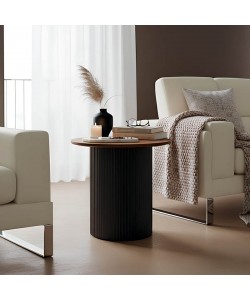 Βοηθητικό τραπέζι Dovel pakoworld mdf σε καρυδί-μαύρη απόχρωση Φ50x45εκ