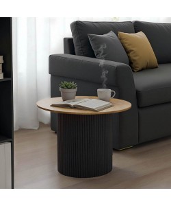 Τραπέζι σαλονιού Dovel pakoworld mdf σε sonoma-μαυρη απόχρωση Φ70x40εκ