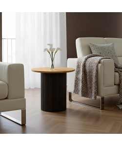 Βοηθητικό τραπέζι Dovel pakoworld mdf σε sonoma -μαύρη απόχρωση Φ50x45εκ