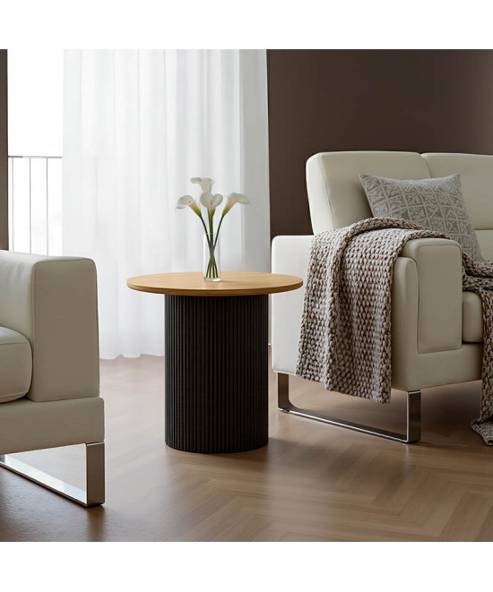 Βοηθητικό τραπέζι Dovel pakoworld mdf σε sonoma -μαύρη απόχρωση Φ50x45εκ