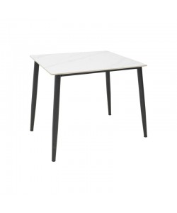Τραπέζι Gustas Ι pakoworld λευκό μαρμάρου sintered stone-μαύρο μέταλλο 80x80x76εκ