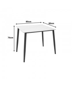 Τραπέζι Gustas Ι pakoworld λευκό μαρμάρου sintered stone-μαύρο μέταλλο 80x80x76εκ