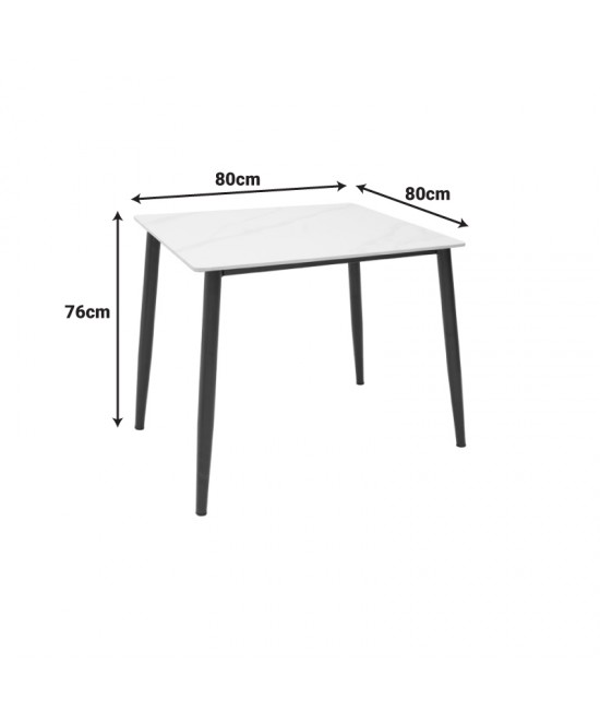 Τραπέζι Gustas Ι pakoworld λευκό μαρμάρου sintered stone-μαύρο μέταλλο 80x80x76εκ