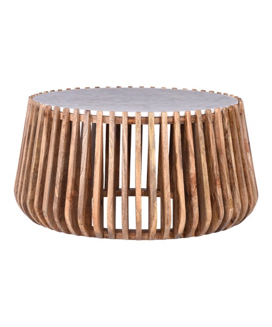 Τραπέζι σαλονιού Mable pakoworld mango ξύλο σε φυσική απόχρωση με επιφάνεια μαρμάρου Φ80x45εκ