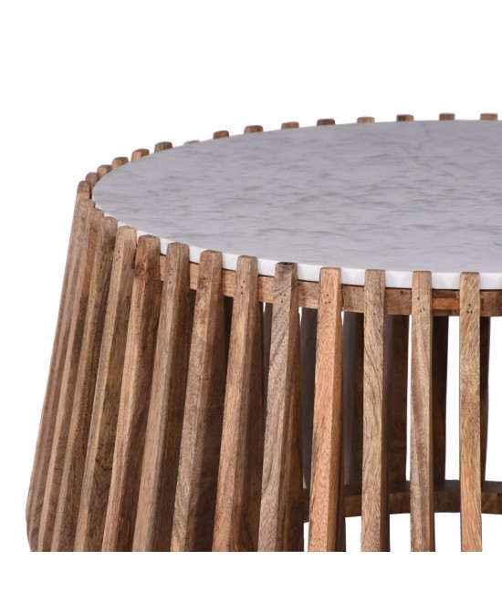 Τραπέζι σαλονιού Mable pakoworld mango ξύλο σε φυσική απόχρωση με επιφάνεια μαρμάρου Φ80x45εκ