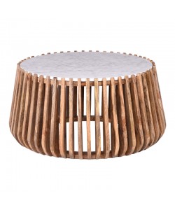 Τραπέζι σαλονιού Mable pakoworld mango ξύλο σε φυσική απόχρωση με επιφάνεια μαρμάρου Φ80x45εκ