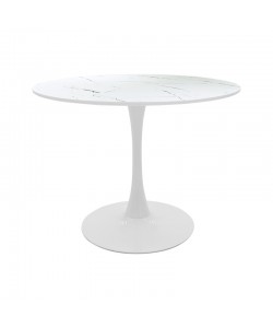 Tραπέζι Balou pakoworld mdf σε λευκή απόχρωση με όψη μαρμάρου Φ80x76εκ