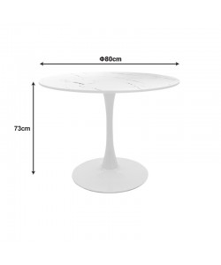 Tραπέζι Balou pakoworld mdf σε λευκή απόχρωση με όψη μαρμάρου Φ80x76εκ