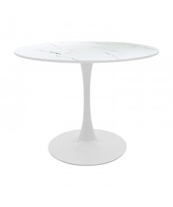 Tραπέζι Balou pakoworld mdf σε λευκή απόχρωση με όψη μαρμάρου Φ100x76εκ
